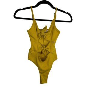 Etophe Studios Sexy Yellow‎ Tie Front Bodysuit Women's Size Medium Vacation